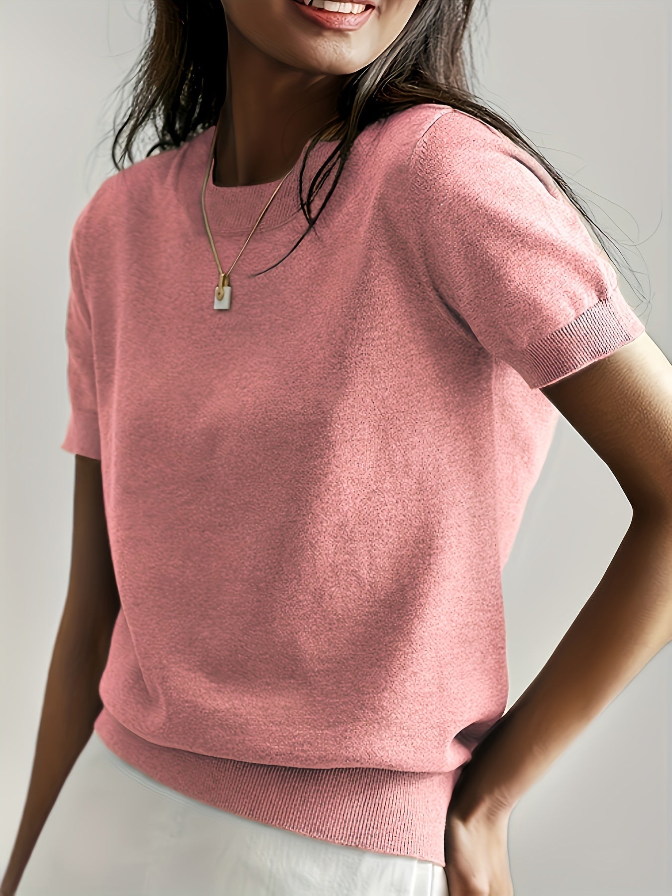 Pink short sleeve knit sweater