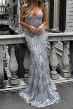Sequin evening gown train