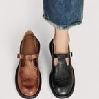Leather Buckle Mary Jane Shoes worn