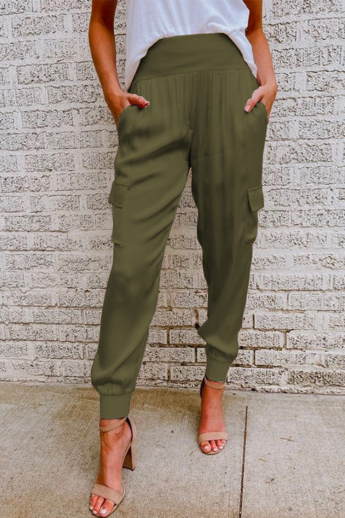Olive Green high-waist cargo jogger pants