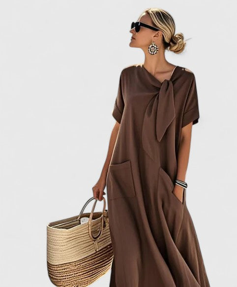 Brown tie-neck summer dress
