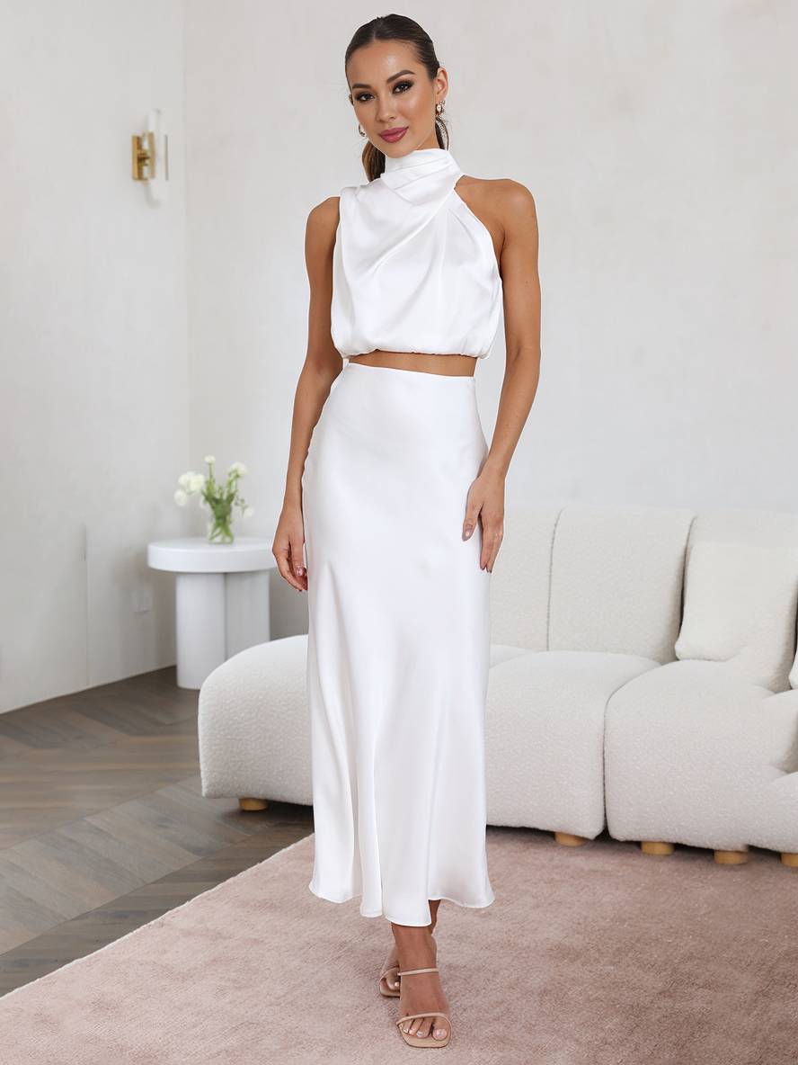 White halter neck two-piece set