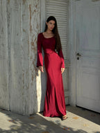 Long Sleeve Fitted Maxi Dress for Wedding Guests