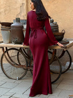 Long Sleeve Fitted Maxi Dress for Wedding Guests