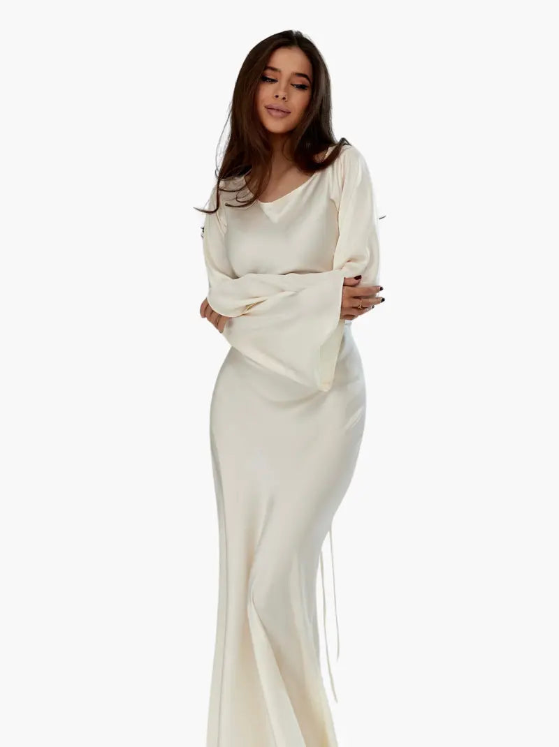 Long Sleeve Fitted Maxi Dress for Wedding Guests