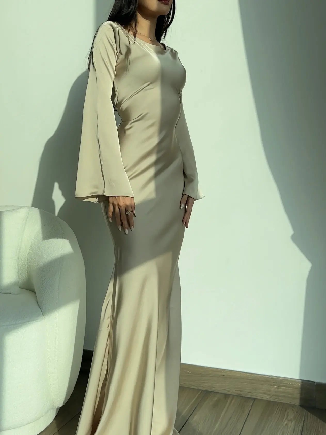 Long Sleeve Fitted Maxi Dress for Wedding Guests