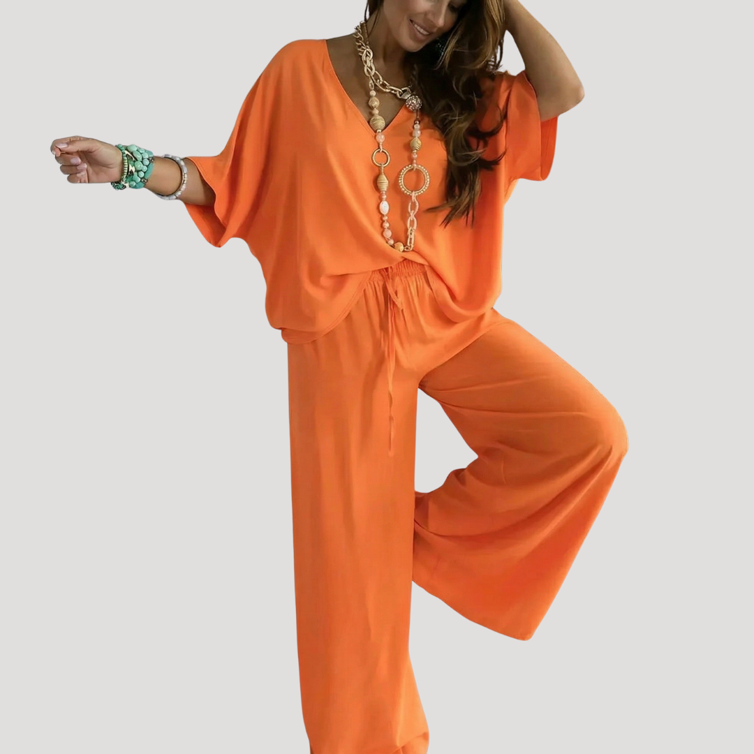 Wide-leg two-piece trouser set in orange