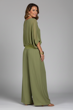 V-Neck wide leg two-piece set detail