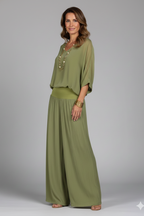 V-Neck wide leg two-piece set detail