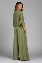 V-Neck wide leg two-piece set detail