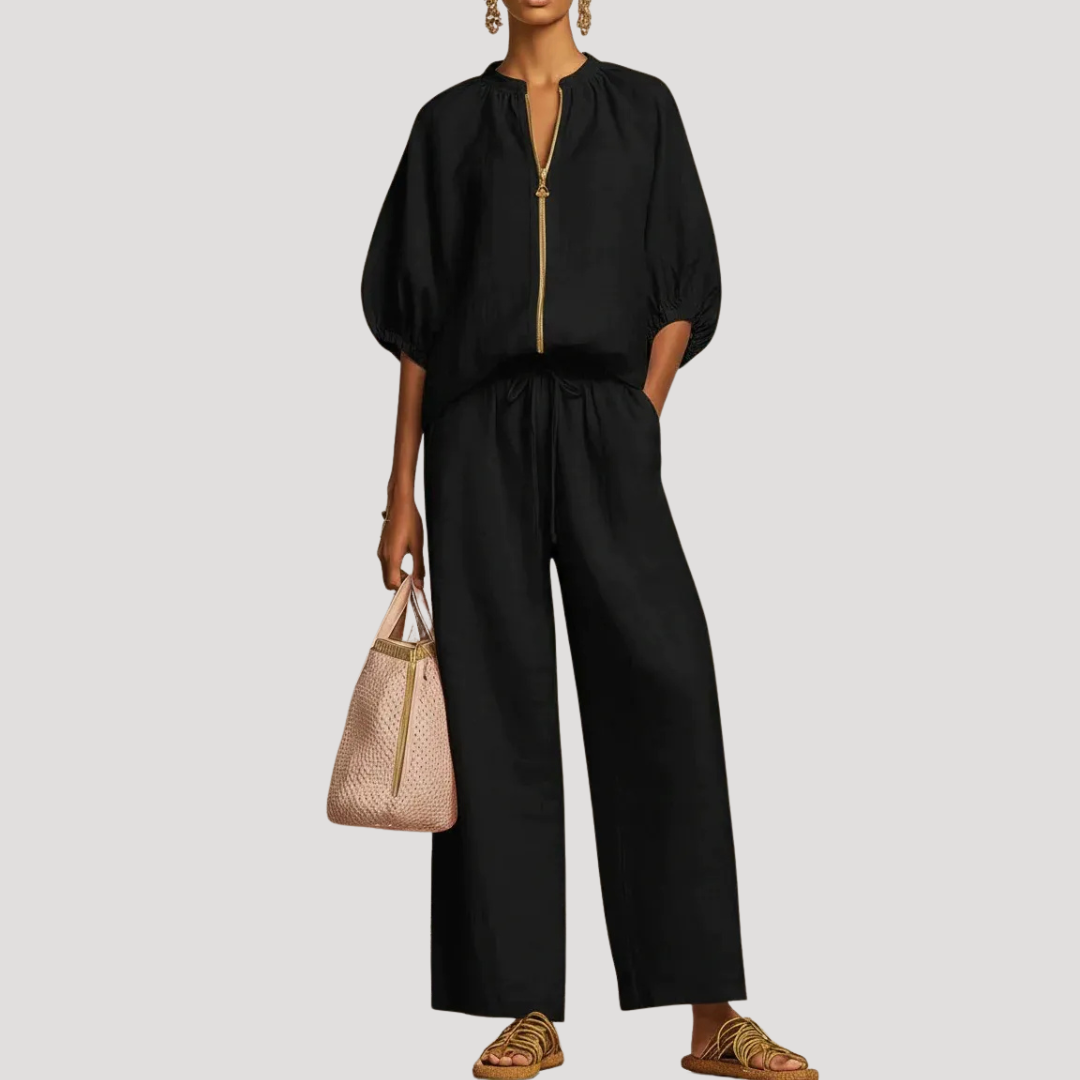 Black wide-leg two-piece set