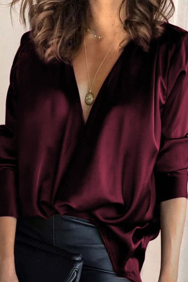 Burgundy v-neck long sleeve blouse