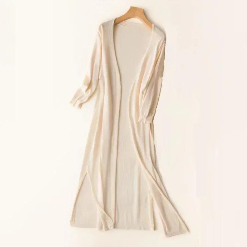Apricot open-front long sleeve cardigan