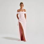 Off-Shoulder Slit Maxi Dress - Rose