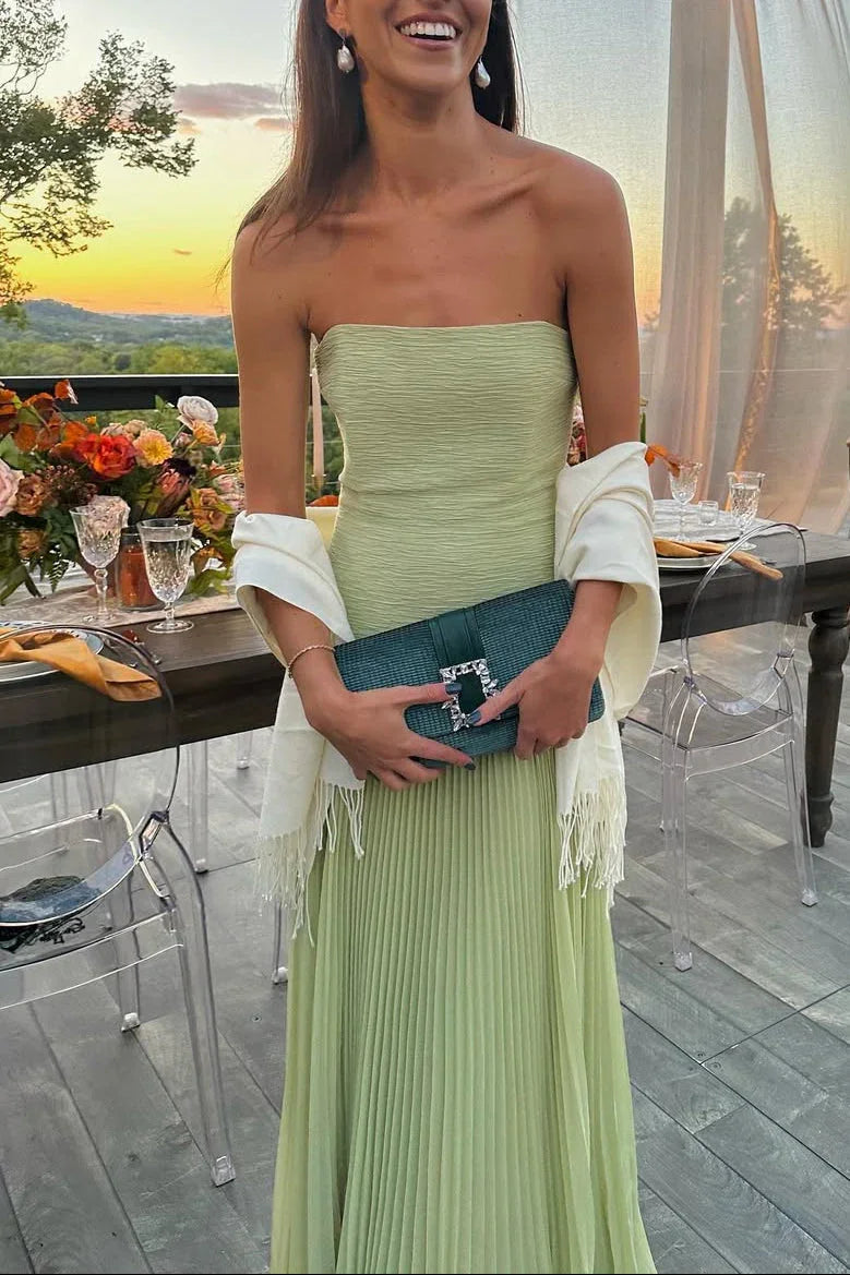 Pleated Maxi Dress Green side view