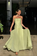 Green V-Neck Pleated Maxi Dress lifestyle
