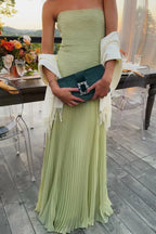 Pleated V-Neck Maxi Dress - Green front view