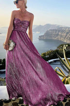 Strapless Pleated Shimmer Maxi Dress - Sparkling Wine