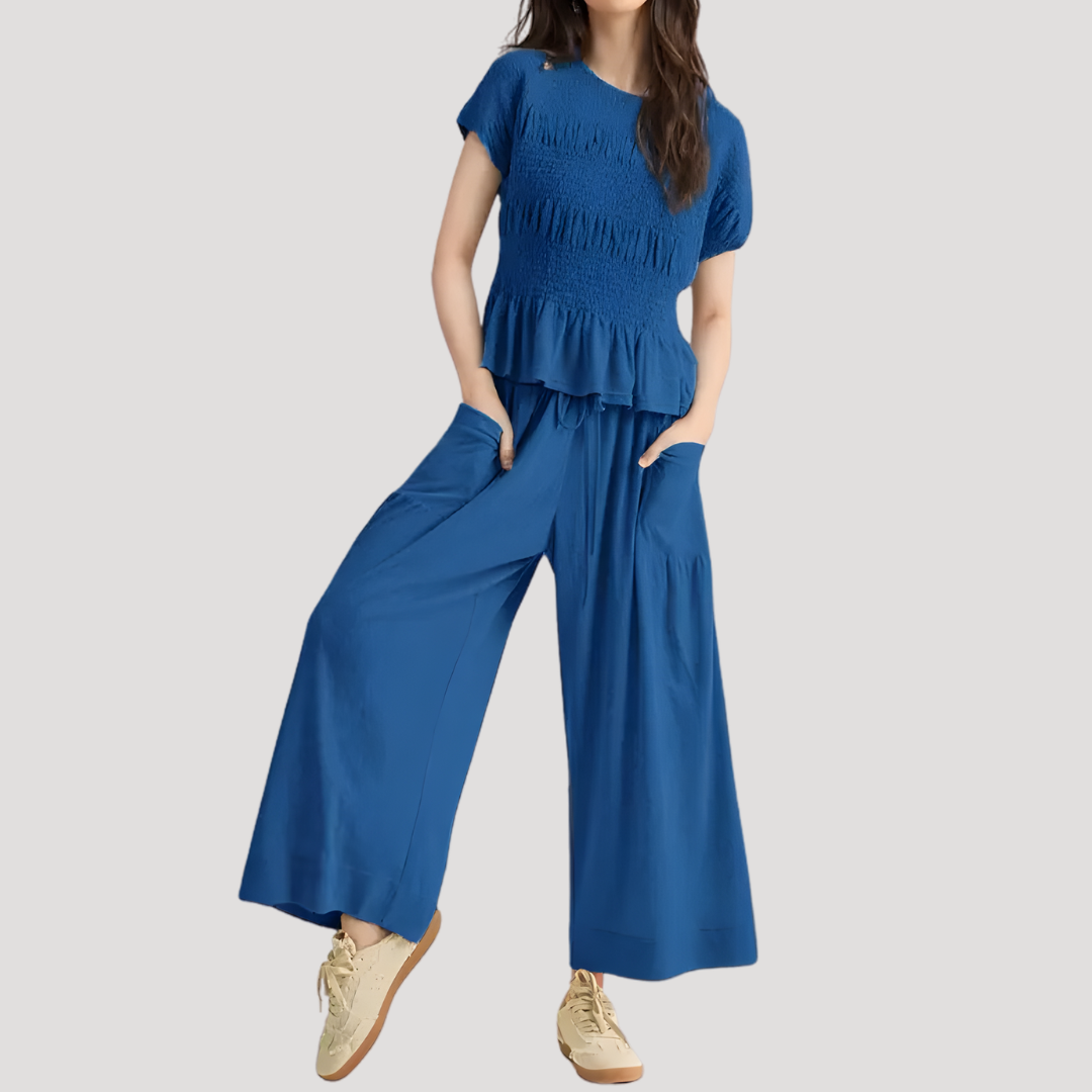 Peplum wide-leg two-piece set in Blue