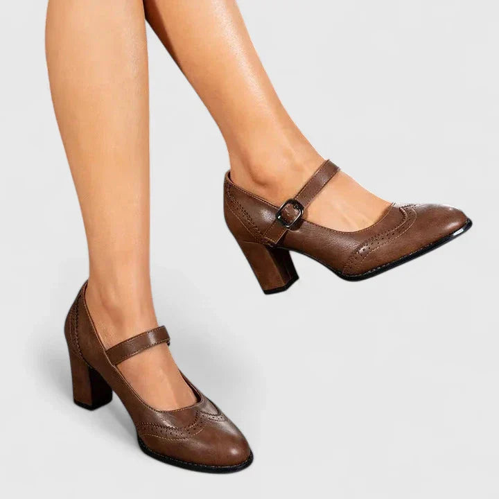 Mary Jane Block Heel Shoes with Ankle Strap
