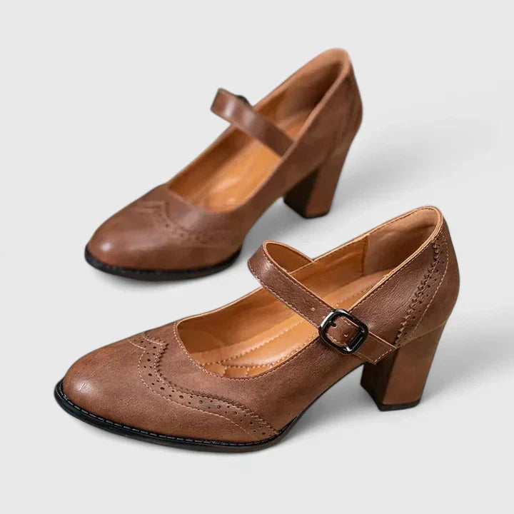 Mary Jane Block Heel Shoes with Ankle Strap