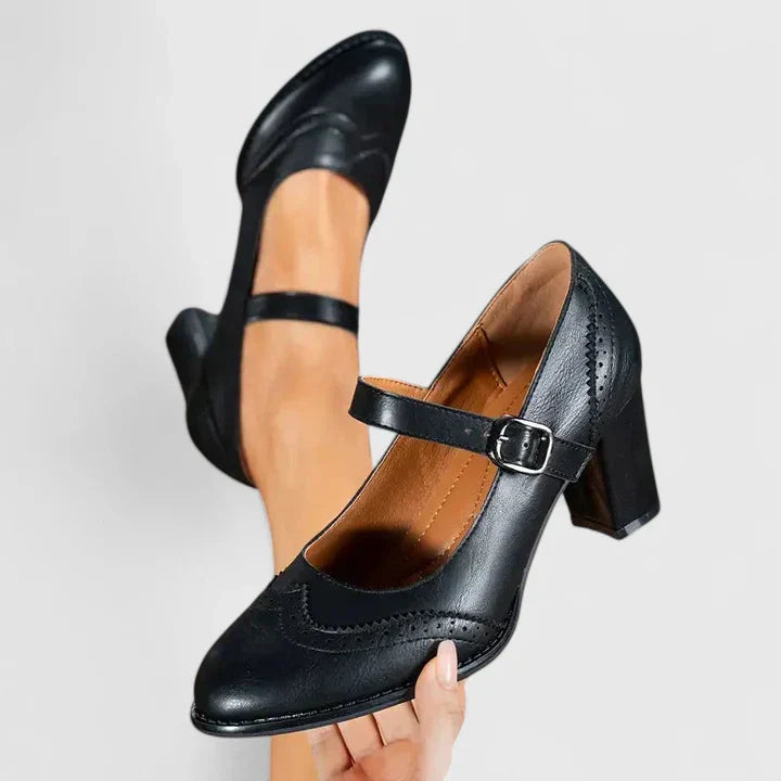 Mary Jane Block Heel Shoes with Ankle Strap