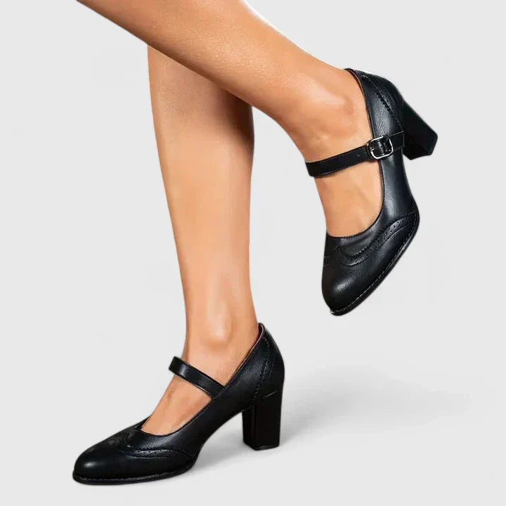 Mary Jane Block Heel Shoes with Ankle Strap
