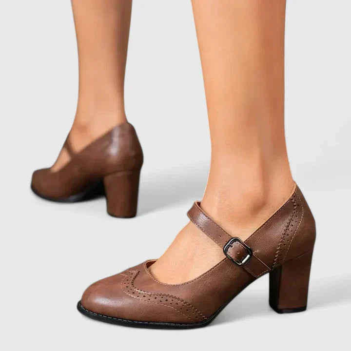 Mary Jane Block Heel Shoes with Ankle Strap