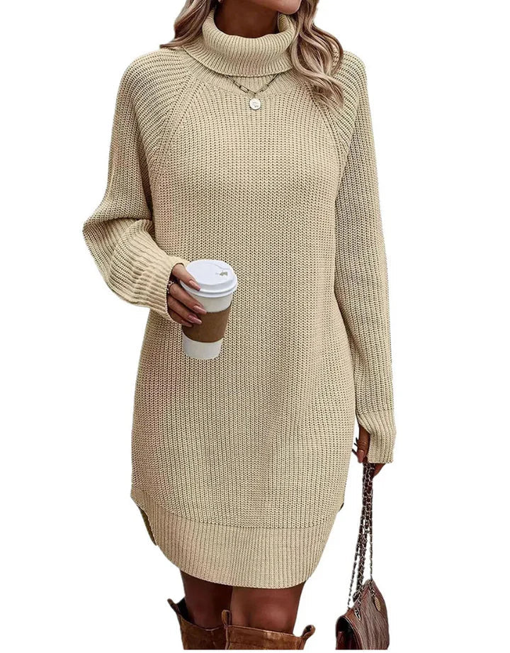 Khaki knitted dress soft classic fit autumn