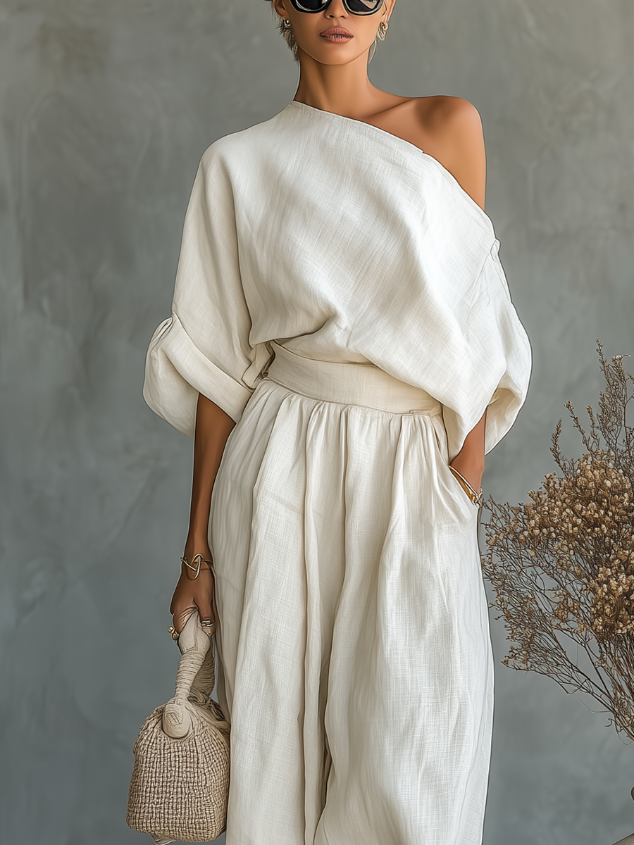Off-Shoulder Wide Leg Two Piece Set – front view