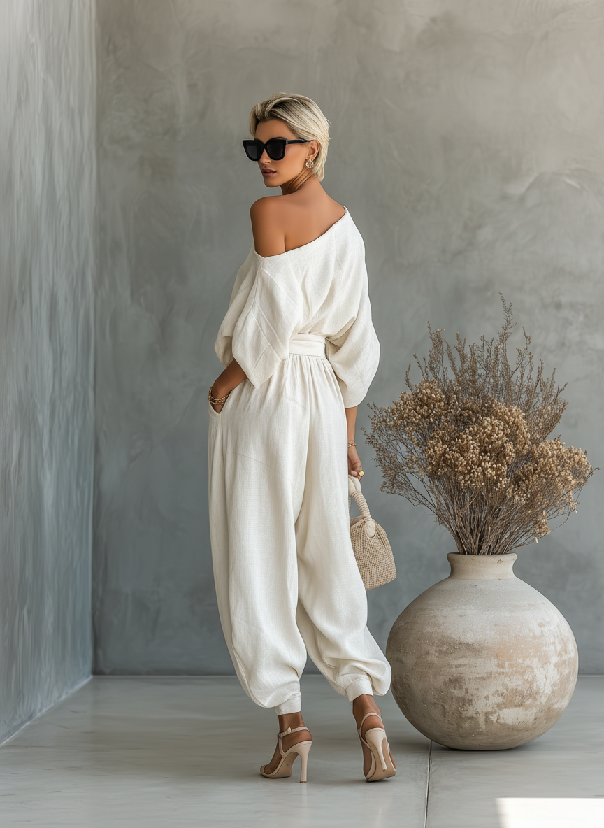 Off-Shoulder Wide Leg Two Piece Set – styling view