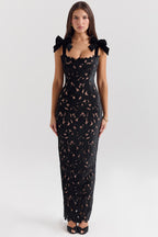 Floral lace maxi dress in Black