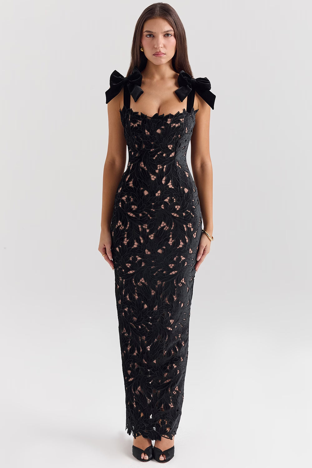 Floral lace maxi dress in Black