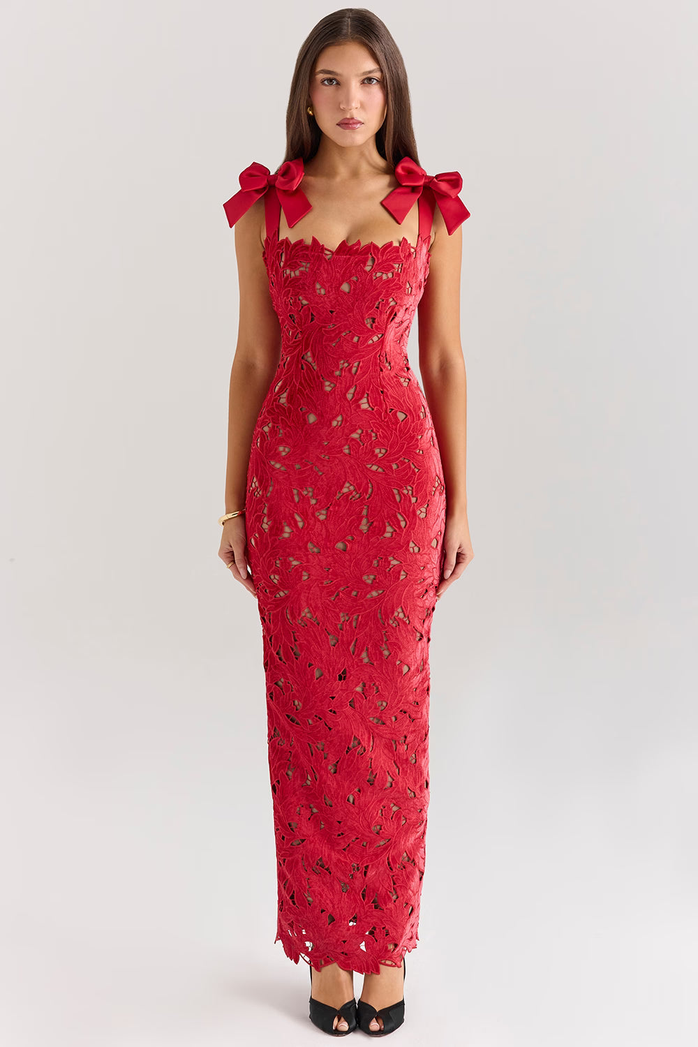 Floral lace maxi dress in Red