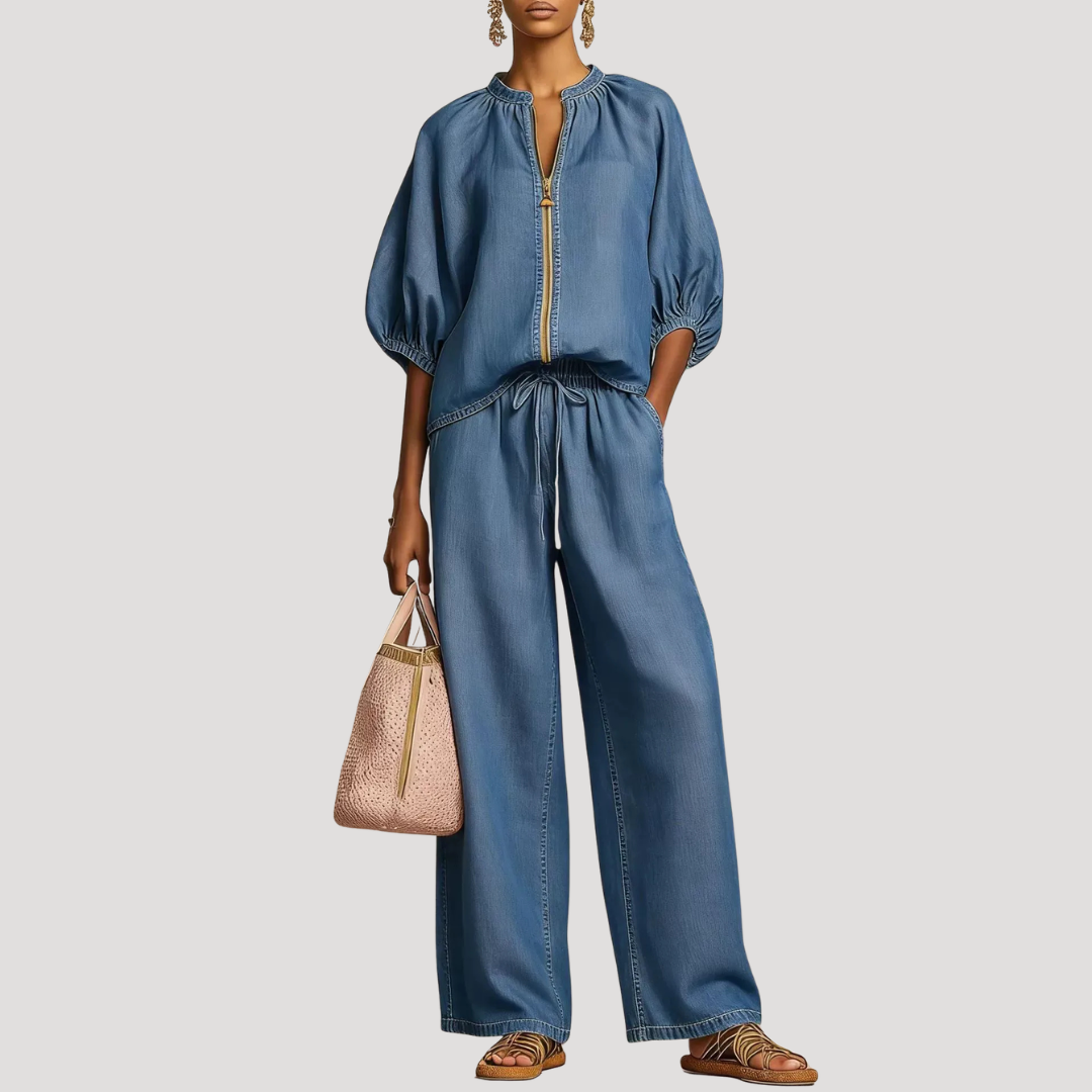 Blue wide-leg two-piece set