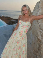 Green floral sleeveless midi dress back