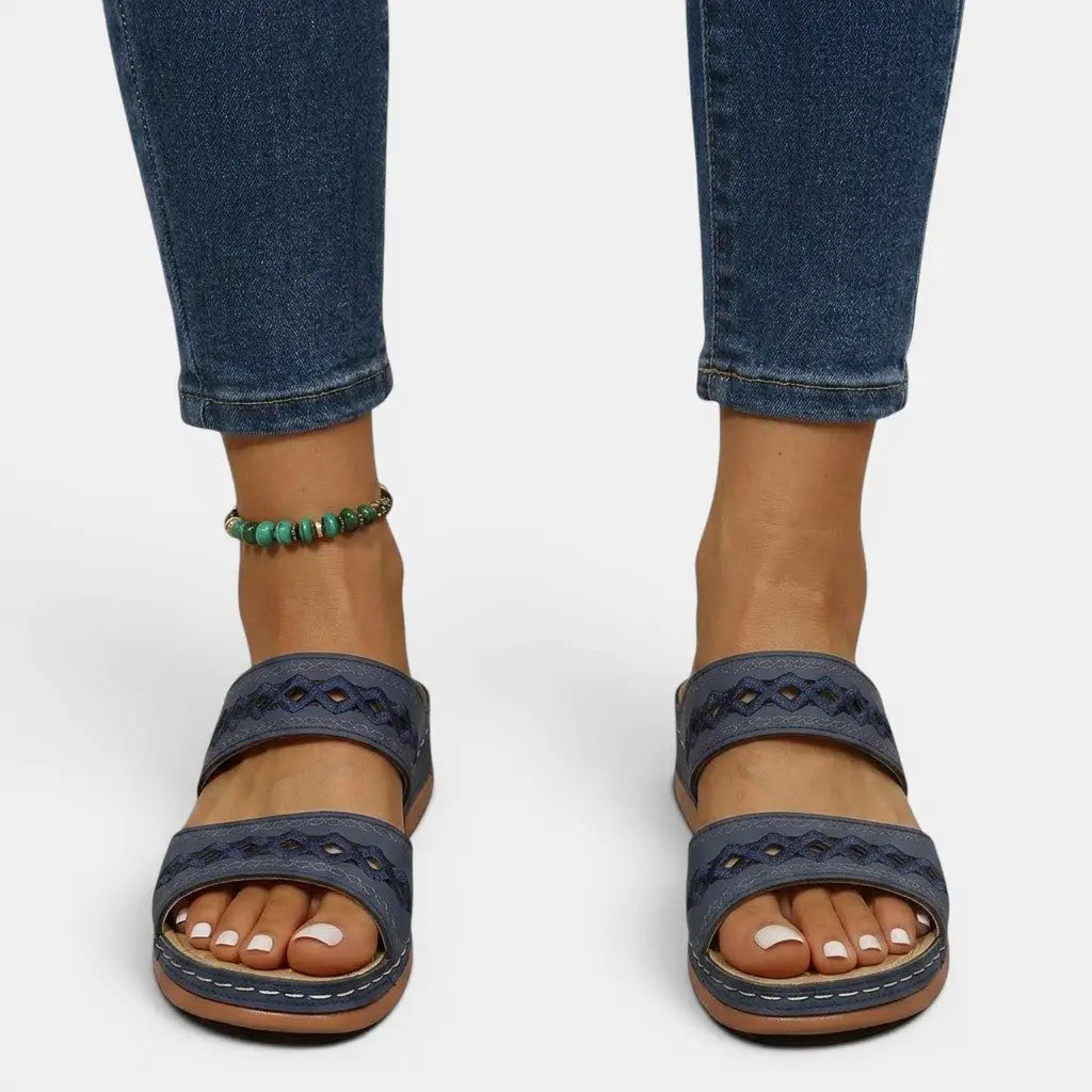Navy leather sandals