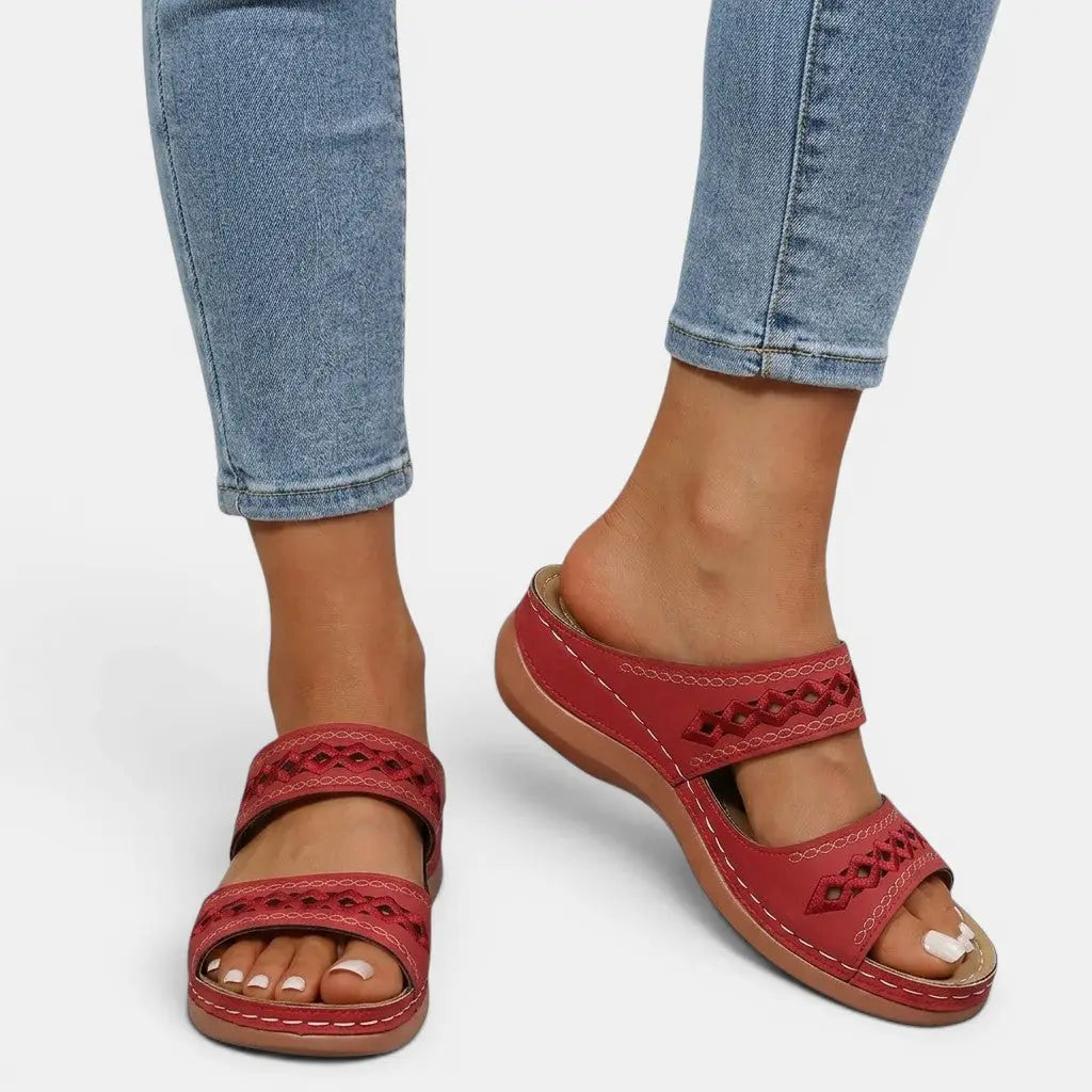 Red leather sandals