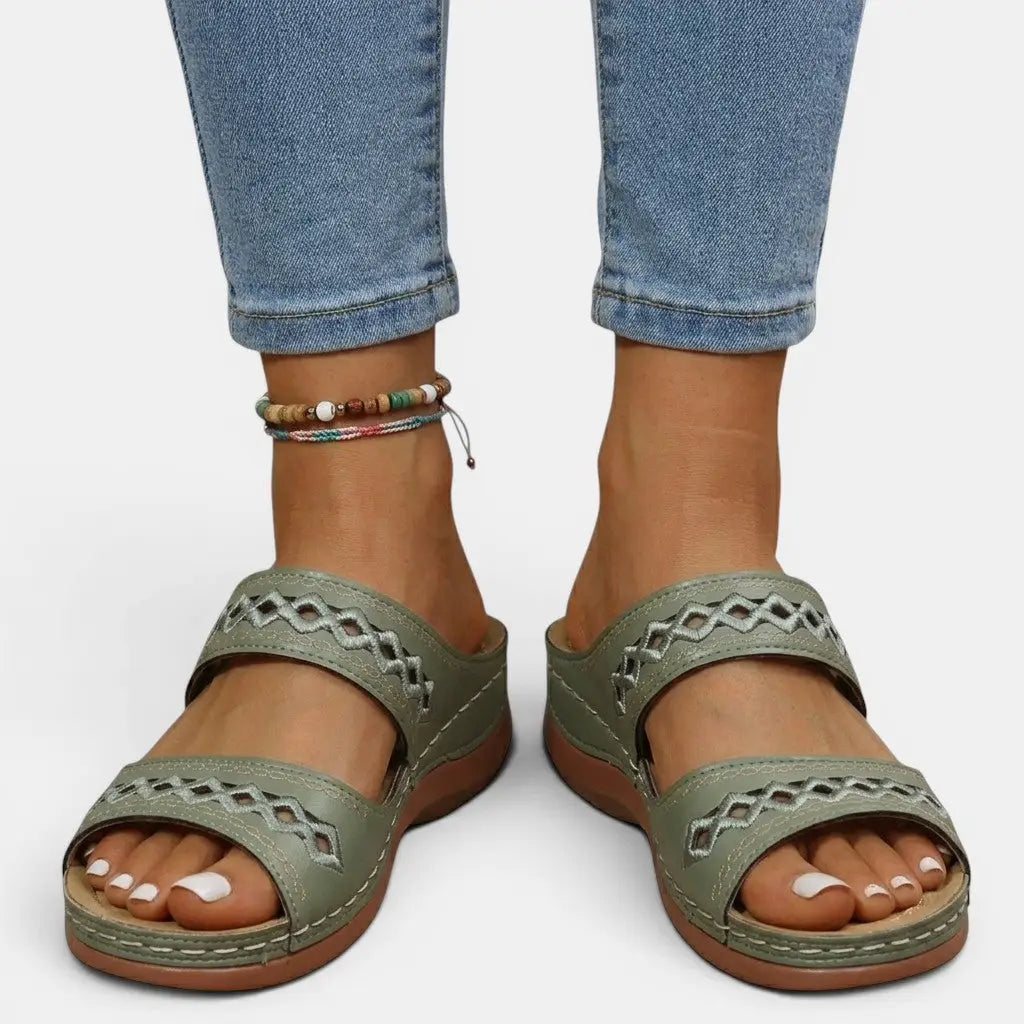 Green leather sandals