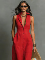 Linen sleeveless maxi dress full-length view