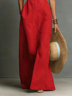 Linen sleeveless maxi dress back view