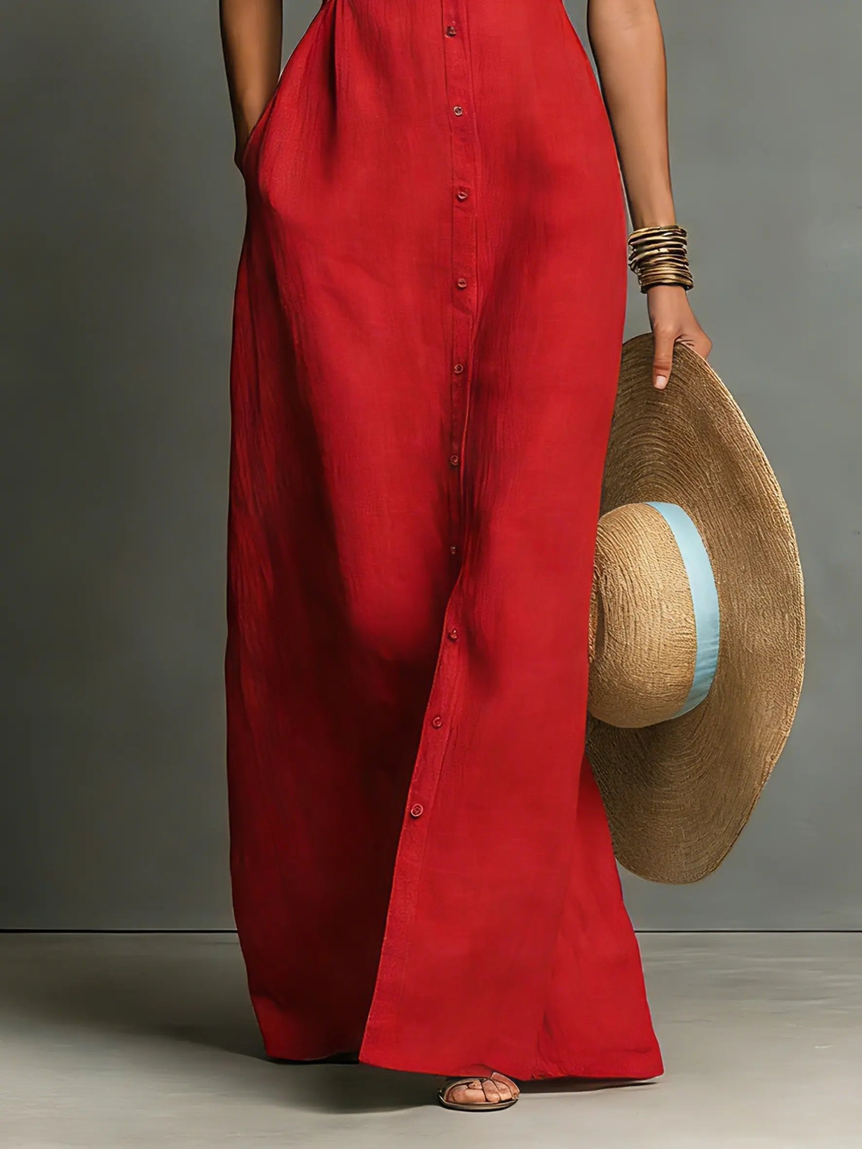 Linen sleeveless maxi dress back view