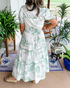 Toile print tiered maxi dress