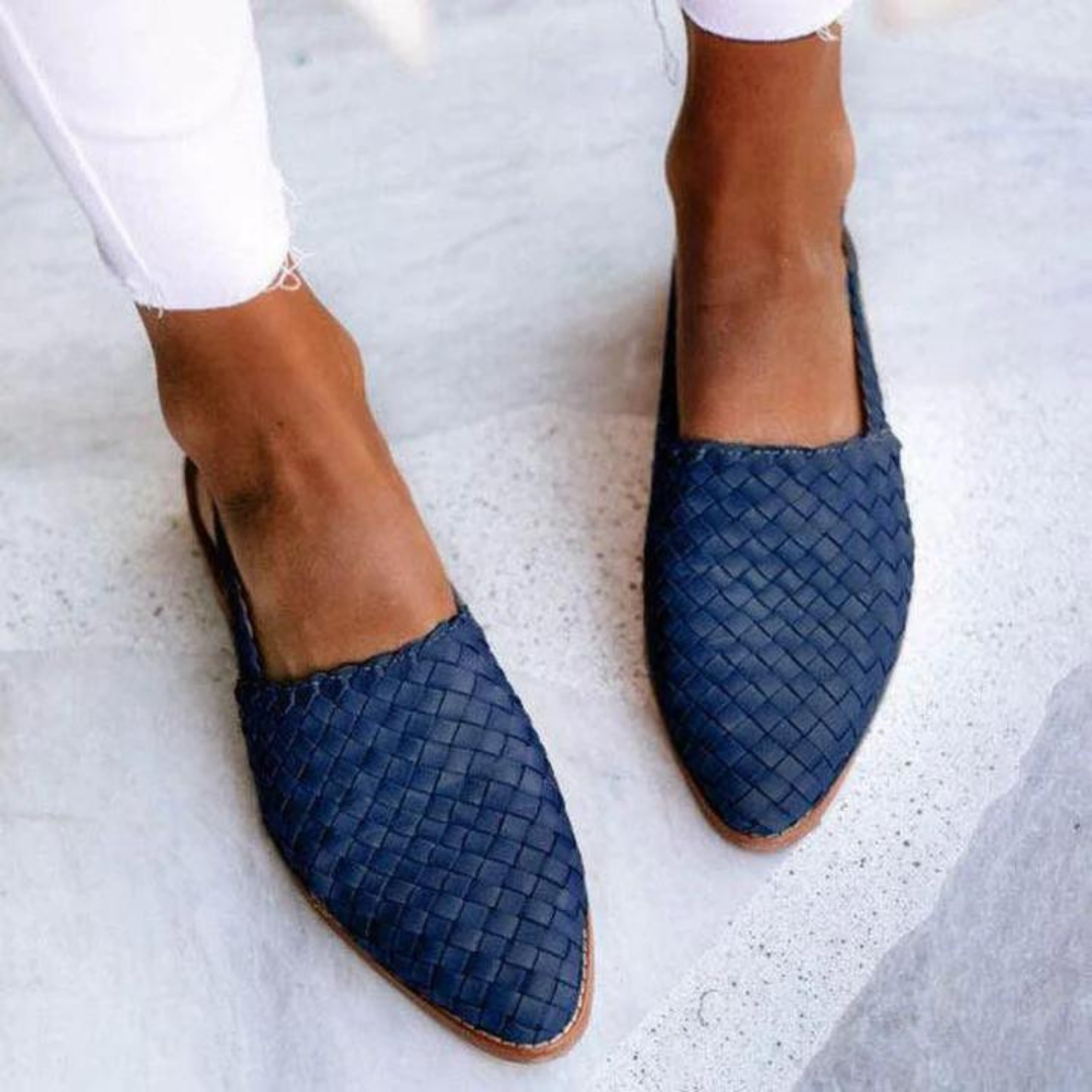 Blue woven vegan leather ballet flats