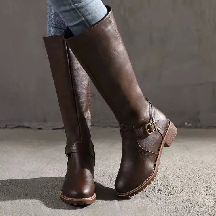 Knee high boots faux leather side profile